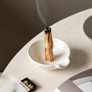 Palo Santo en céramique moderne blanc/beige <span class=keywords><strong>plateau</strong></span> de support fait à la main <span class=keywords><strong>bougie</strong></span> brûlant brûleur d'encens décor à la maison de table - Product Image 3