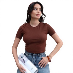 Camiseta Corta Casual Ajustada de Algodón para Mujer, Cuello Redondo, Manga Corta, Estilo Urbano, Top Corto Básico - Product Image 1
