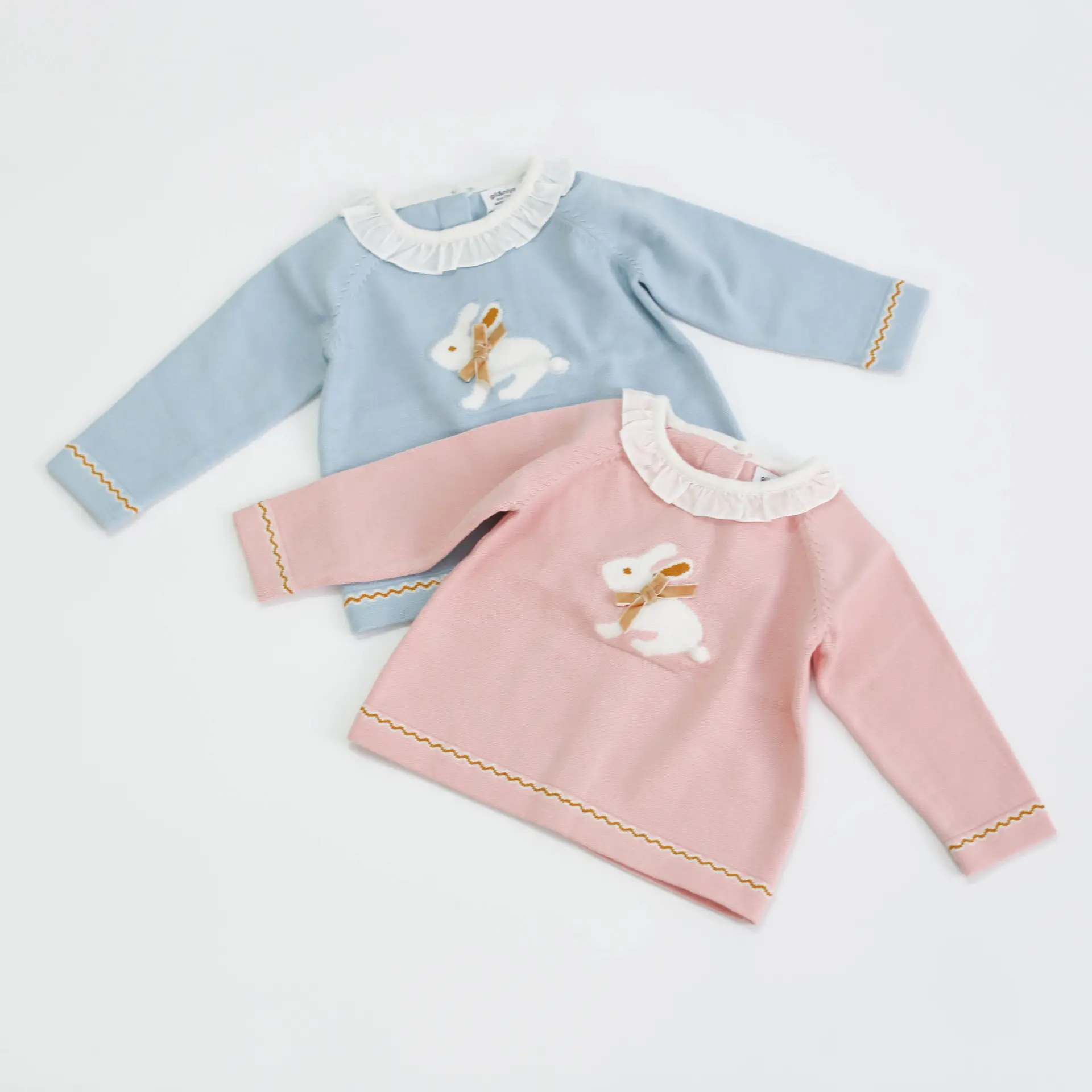 Newborm bebek kazak kızlar için tasarım tavşan ruffles butik çocuk giyim çocuk kazak