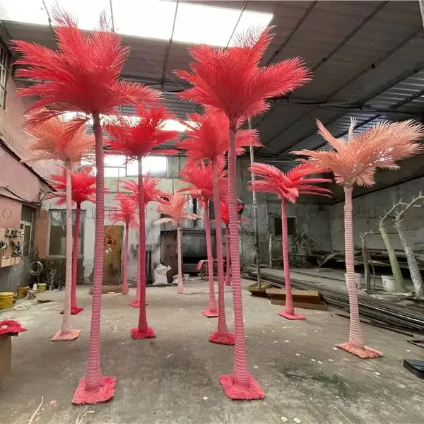 SN-VI125 Customized large giant decorative faux fake tall artificial plastic pink outdoor metal date coconut palm trees