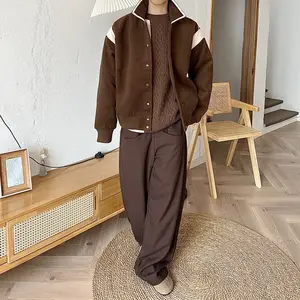 Versão coreana trabalho roupas cor vintage bloco ombro pad espessamento polo pescoço jaqueta primavera manga longa jaqueta
