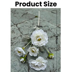 Tela de Seda Artificial de Alta Calidad, Ranúnculos Artificiales Blancos, 6 Cabezas de Ranúnculos para Decoración del Hogar y Bodas - Product Image 2
