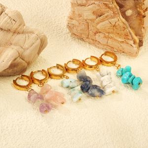 Boucles d'oreilles pendantes en pierre naturelle colorée, en acier inoxydable, plaqué or 18 carats, tendance, pour femmes - Product Image 2