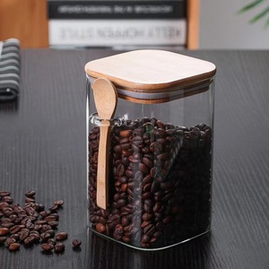 <span class=keywords><strong>Set</strong></span> di contenitori per cucina in vetro 3Pc chiaro a tenuta stagna di vetro quadrato con coperchio di bambù con cucchiai di bambù per chicchi di caffè - Product Image 2