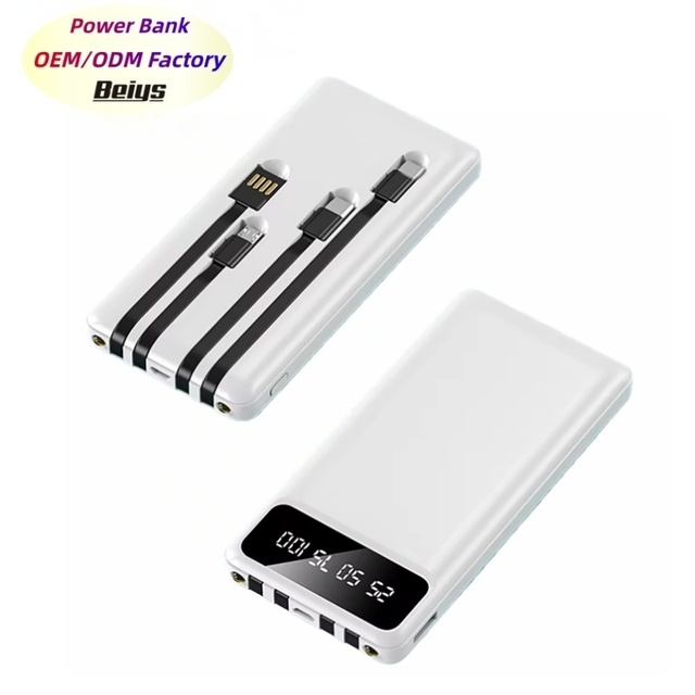 New Hot Sale Portable Charging 4 in 1 Built in Cable10000mAh Power Banks Charger Self-contained Cable Power Bank 10000mAh