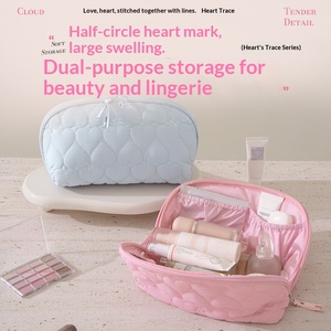 New Ins-style Nylon Fluffy Makeup <b>Bag</b> Quilted <b>Heart</b>-<b>shaped</b> Portable Travel Large-capacity Cosmetic Storage <b>Bag</b> - Product Image 4