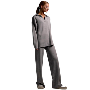 2026 Women's <b>Knit</b> <b>Sets</b> Lounge wear Autumn Winter Polo Collar <b>Knitted</b> Pullover Trousers Women Sweater <b>Set</b> - Product Image 6