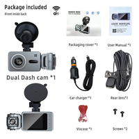 Mini caméra de voiture 4K à trois objectifs WiFi GPS 170° °   Caméra de recul grand angle avec écran, enregistrement en boucle 24h/24, dashcam pour voiture