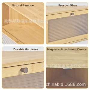 Bamboo Bread <b>Box</b> With Fluted <b>Glass</b> Door Kitchen Countertop Storage Container For Bread And Snacks - Product Image 3