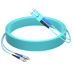 Cavo Patch in Fibra Ottica da 1m (3ft) 2 Fibre LC UPC Duplex a FC UPC Duplex Multimodale OM3 Riser OFNR2.0mm con Buffer Stretto Aqua - Product Image 1