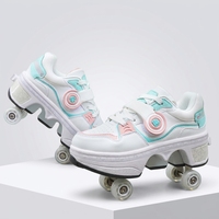 Chaussures à roulettes réglables à LED clignotantes, tendance mode, 4 roues, rétractables, pour enfants, idéales pour l'extérieur - Vente Flash
