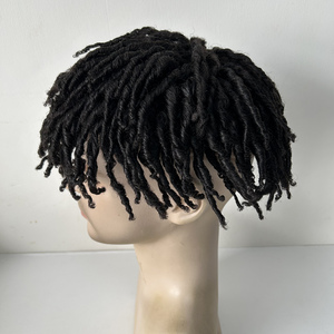Prothèse capillaire complète en dentelle pour hommes, cheveux humains brésiliens, tresses courtes au crochet, dreadlocks, <span class=keywords><strong>afro</strong></span> 8x10 - Product Image 1
