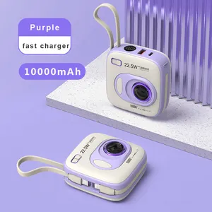 Câmera de venda quente mini banco de potência carregamento super rápido 22.5w cabo embutido portátil grande capacidade 10000mah bowerbank