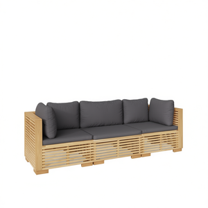 Ensemble de canapés de jardin en teck avec coussins gris foncé, mobilier d'extérieur au design contemporain, imperméable, 100% naturel - Product Image 1