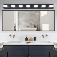 Applique murale moderne à 7 LED non dimmables pour miroir de salle de bain, corps en acier inoxydable noir, 6000K Ra85 AC100-120V