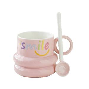 Taza con diseño de cara sonriente y cuchara, de cerámica, de alta calidad, para niñas, para agua, leche, <span class=keywords><strong>desayuno</strong></span>, café, para estudiantes. - Product Image 5