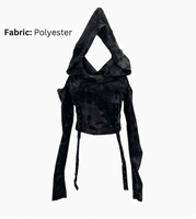 Haut court à capuche Y2K slim pour femme, style gothique, effet brûlé, épaules dénudées, manches longues, avec sangle métallique et rivets, style punk, vente en gros sur mesure