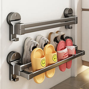 ชั้นวางรองเท้าแบบปรับได้พร้อมถ้วยดูดสุญญากาศ สำหรับห้องครัวและห้องน้ำ ติดผนัง ช่วยจัดเก็บและระบายน้ำ ดีไซน์ชั้นเดียว - Product Image 4