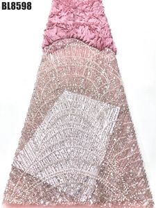 골드 웨딩 드레스 메쉬 원단 100% 폴리에스터 통기성 봄 여름 고급 모던 스트라이프 비즈 튜브 스팽글 - Product Image 2