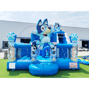 Château gonflable bleu pour enfants, aire de jeux gonflable extérieure commerciale avec toboggan - Product Image 1