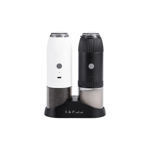 Ensemble de moulins à poivre électriques, moulin à sel et à poivre, rechargeable par USB, capteur de gravité, forme cylindrique, couvercle en métal MG717C - Product Image 1