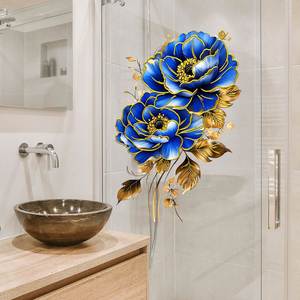 Autocollants muraux en feuille d'or rose bleu pour la décoration de la maison, décor floral romantique pour la chambre à coucher et le salon - Product Image 2