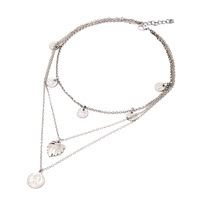 Collier superposé pour femme en alliage d'argent tibétain plaqué argent, chaîne à maillons, pendentif feuille de plante, style vintage, bijoux de mode