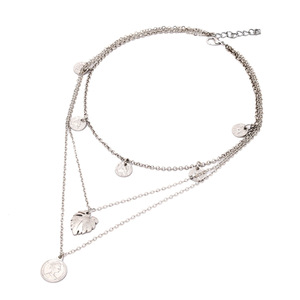 <b>Layered</b> <b>Necklace</b> Women Tibetan <b>Silver</b> Alloy <b>Silver</b> Plated Link Chain Charm Pendant Plant Leaf Vintage Style Fashion Jewelry - Product Image 5