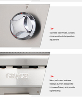 Plaque de cuisson professionnelle à gaz KitchenMax 1/3 rainurée en acier inoxydable 304, gril à surface plate 8 kW, économie d'énergie, contrôle de zone réglable, protection anti-éclaboussures