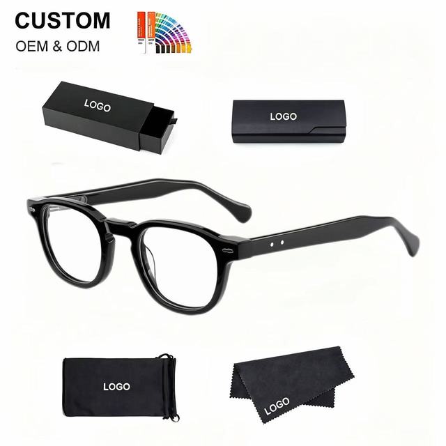 Manufacturer Custom Vintage Oval Acetate Eyewear With Side Rivet Details Solid Gradient Tortoise Clear Acetate Myopia Glasses