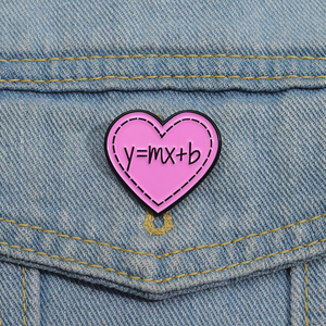 Broche Metálico con Forma de Corazón Rosa, Ecuación de Línea Recta, Pendiente-Intercepto, Matemáticas, Regalo de San Valentín, Joyería - Product Image 1