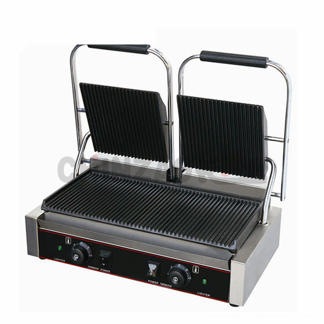 2-Slice Electric Panini Grill Double-Head Non-Stick Cast Iron Commercial Press for Household and Hotel Use