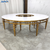 Table de banquet de mariage ronde, structure en acier inoxydable, décoration en cristal de verre, 280 cm, grande table à manger dorée pour événements et hôtels