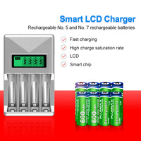 Chargeur de batterie portable PUJIMAX à 4 emplacements avec écran LCD pour piles rechargeables AA/AAA Ni-Cd/Ni-Mh 1,2 V