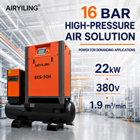 Compresor de Aire de Tornillo Todo en Uno de 22kW con Tanque Integrado, VFD de Velocidad Variable, 16 Bar, 1.9 M3/min, Refrigerado por Aire, 380V, Unidad Completa