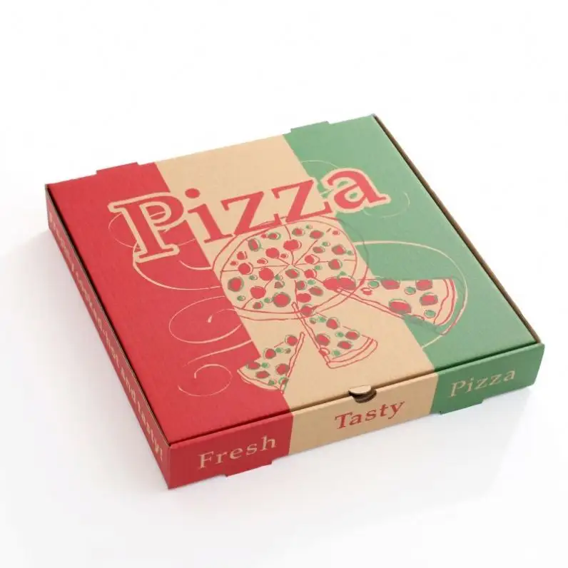 Impresión personalizada caixas para pizzas 9 10 11 12 14 18 pulgadas hamburguesa cajas de pizza flauta caja de embalaje de pizza corrugada