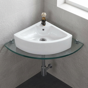 Lavabo de encimera de esquina blanca de cerámica, fregadero de lavado de 15x15 para baño, cocina, sala de estar, artículos sanitarios - Product Image 1