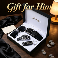 Hadiah Mewah Pria 4pcs Jam Tangan Sabuk Kulit Kacamata Hitam Pemantik Api Bisnis Ulang Tahun Liburan Hadiah Perusahaan untuknya