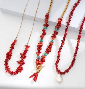 Красные коралловые чипсы, модное богемное ожерелье, золотые Свободные ювелирные изделия, оптовая продажа, изготовление стендовых украшений, украшенных бусинами, женские товары, все предложения Y