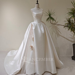 Vestido de Novia LY90 sin Tirantes con Flores 3D, Vestido Formal de Satén para Mujer - Product Image 1