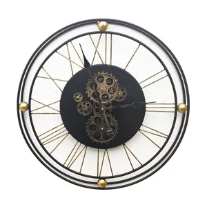 Vintage Chain Gear Rotating Clock Mechanical Wind Art Hands