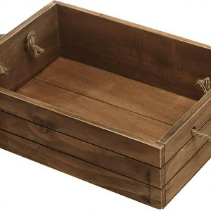 Boîte de rangement rectangulaire en bois massif brun rustique - Style campagnard avec poignées en corde - Product Image 3