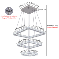 Lustre suspendu carré en cristal moderne pour salon et hôtel, certifié SAA, à hauteur réglable, pour l'Australie