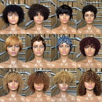 Perruque en cheveux humains naturels de 10 pouces, noire, sans colle, coupe pixie courte