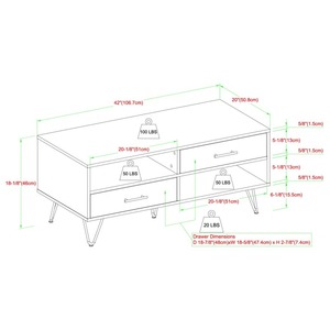 Oem sinh thái thân thiện 2-ngăn kéo Bàn cà phê tối giản MDF đen kim loại kẹp tóc chân mở cubby lưu trữ hiện đại - Product Image 4