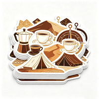 Autocollants Haoxuan Culture du café en vinyle PVC blanc, motifs géométriques cafetière, tasse, tente de désert, effet doré, finition mate, imperméables