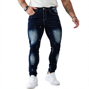 Jean en denim déchiré coupe droite pour homme TRIBON SPORTS, taille mi-haute, style streetwear écoresponsable, avec fermeture éclair et design troué - Product Image 1