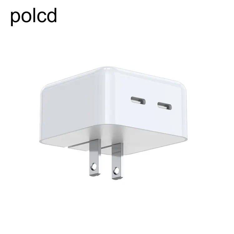 Polcd US Plug 2 Ports Foldable 35W Square Mini Fast Charger USB Type-C Adapter For IPhone Ipad