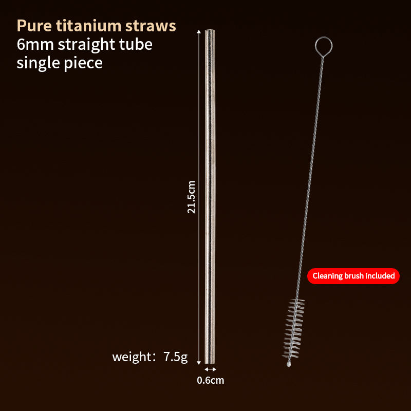 6mm pure titanium straight straw (Free cleaning brush included)