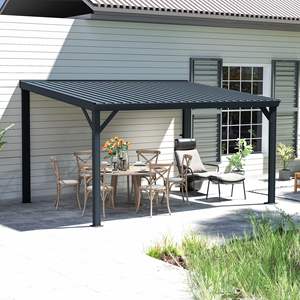 3*4m Mur Monté en Acier Galvanisé Hardtop Patio Shelter Lean Gazebo avec Système de Drainage pour Backyard Deck Porch Plus - Product Image 1